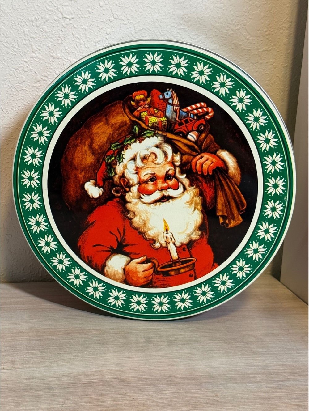 Vintage Santa Claus Decorative Metal Tin with Lid